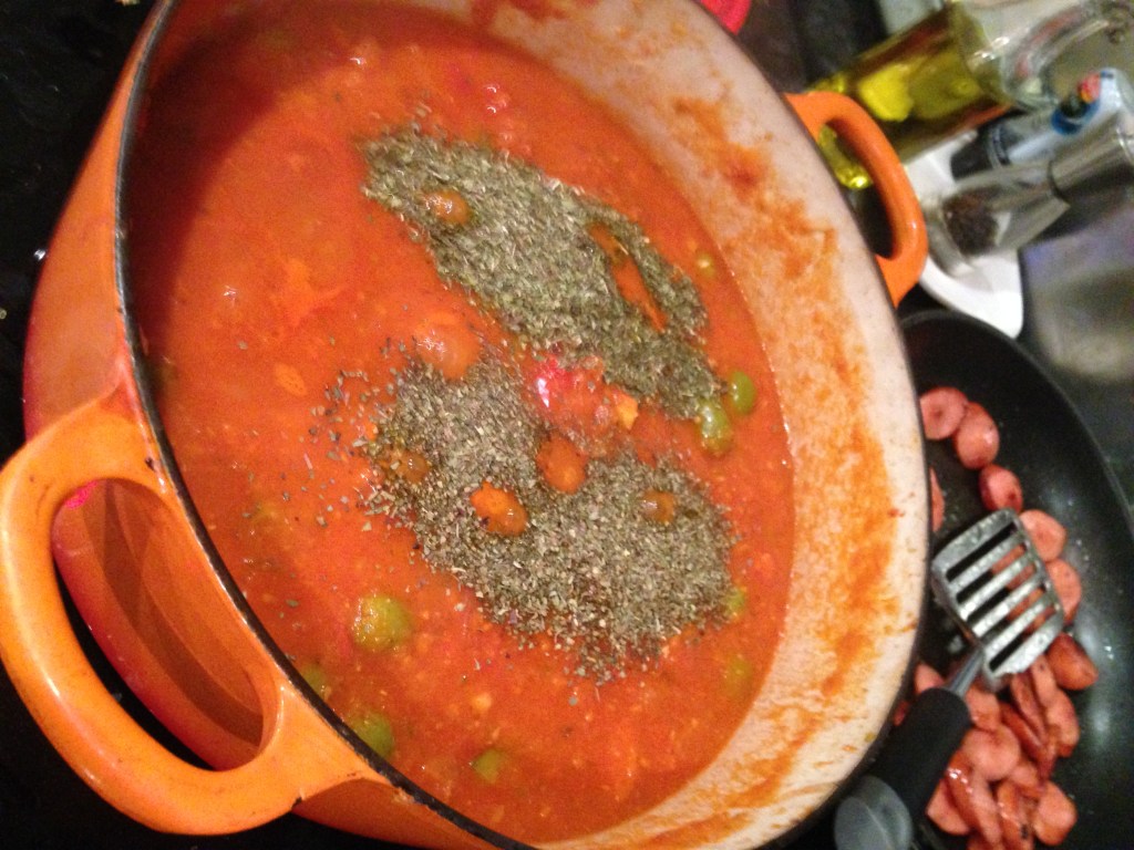 Sauce with Dried Herbs and Frankfurters