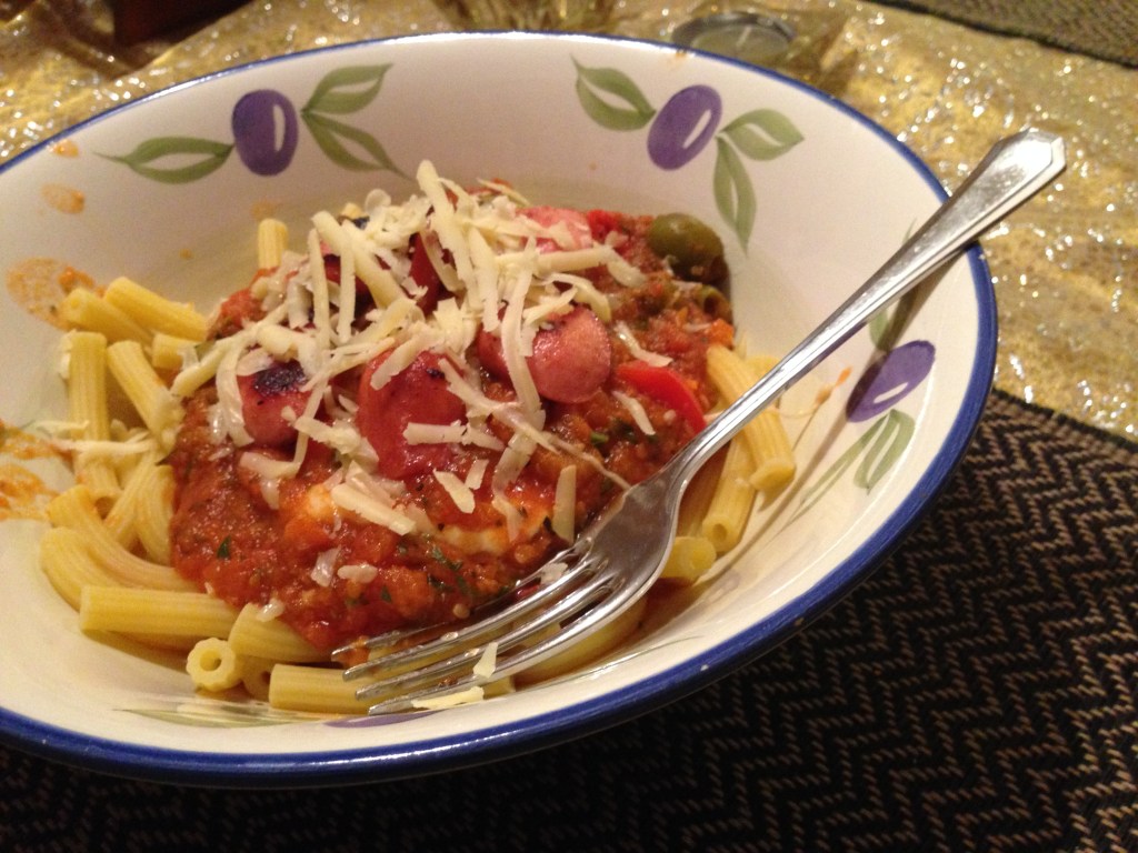 Pasta and sauce in bowl